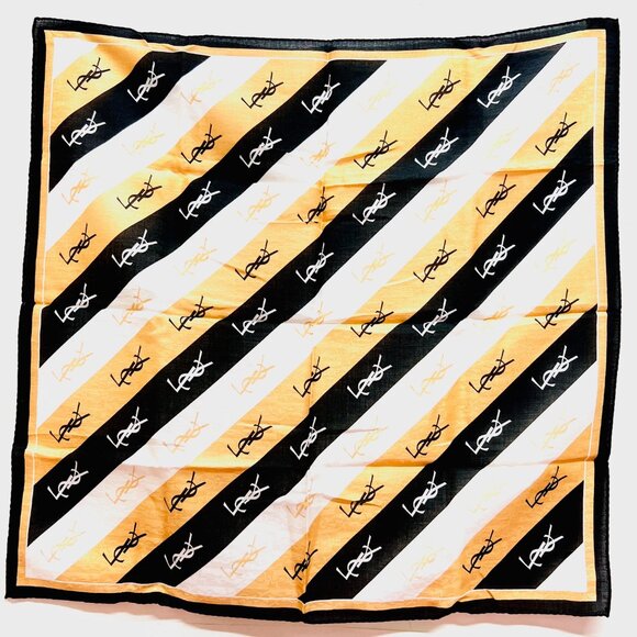 New Tag On Yves Saint Laurent Cotton & Silk 21.5"Gold White Black stripe (64 - Picture 6 of 8